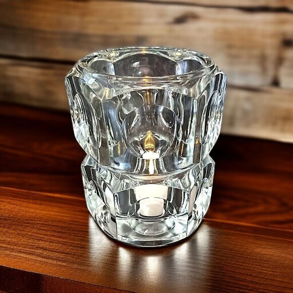 Bohemia Crystal Candle Holder Vase Icy Winter Holiday Party Cube Witchy Glass - Picture 15 of 16